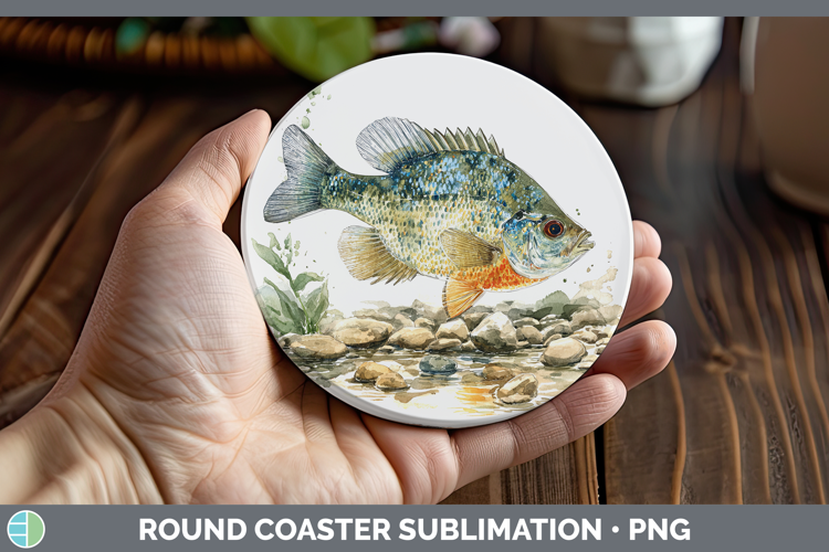 Bluegill Sunfish Lake Fish Sketch Round Coaster Sublimation