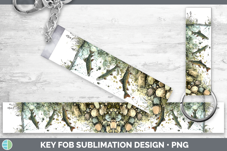 Brook Trout Lake Fish Sketch Key Fob Sublimation Design