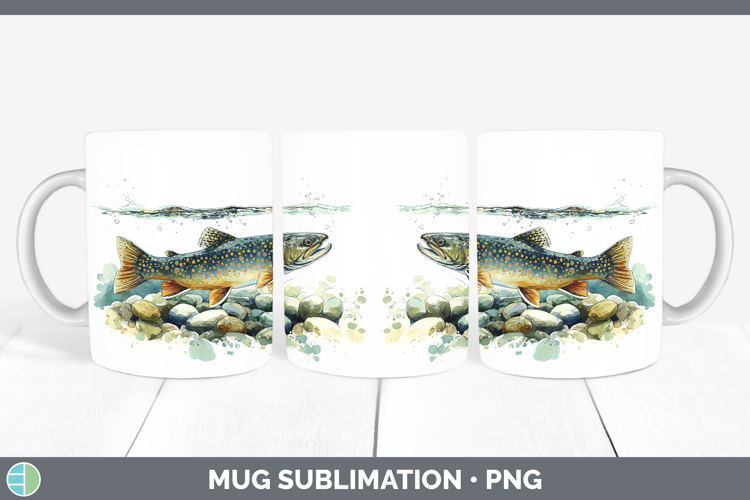 Brook Trout Lake Fish Sketch Mug Wrap Sublimation Design