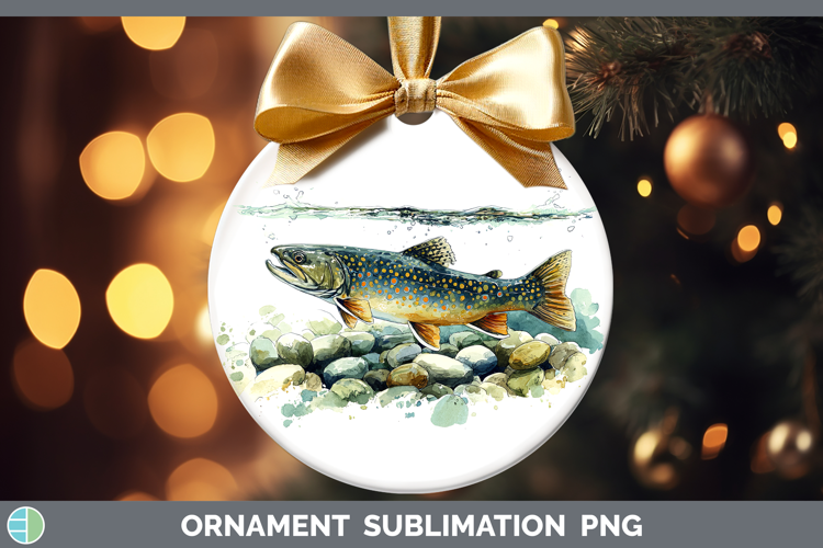 Brook Trout Lake Fish Sketch Ornament Sublimation Design