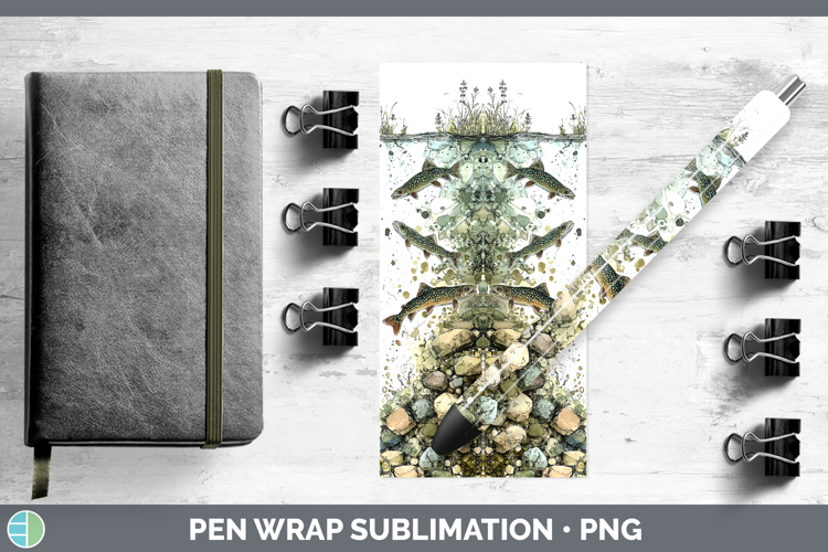Brook Trout Lake Fish Sketch Pen Wrap Sublimation Design