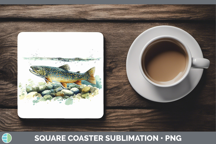 Brook Trout Lake Fish Sketch Square Coaster Sublimation Desi