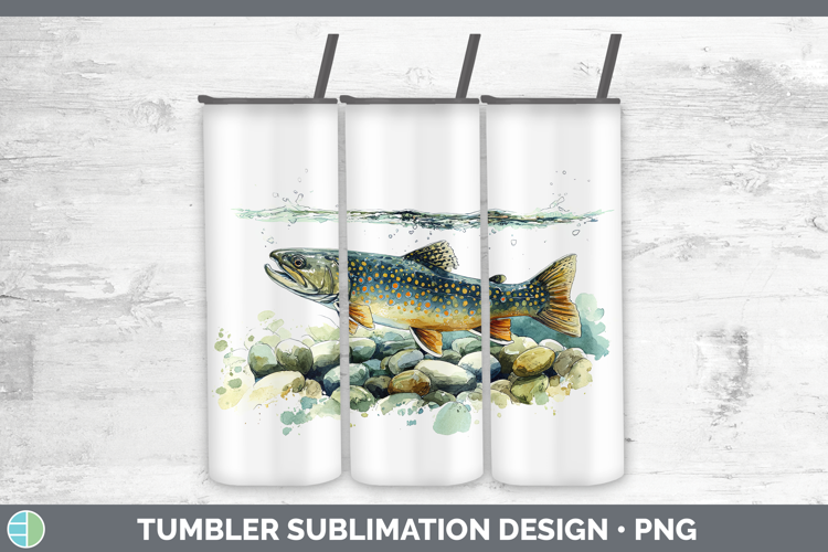 Brook Trout Lake Fish Sketch Tumbler Sublimation Design