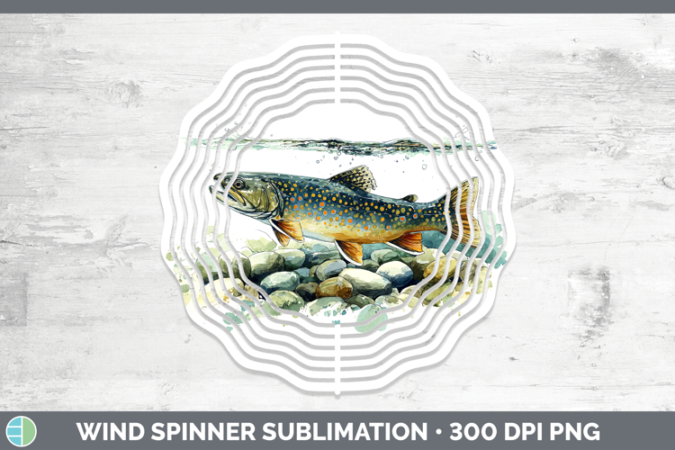 Brook Trout Lake Fish Sketch Wind Spinner Sublimation Design