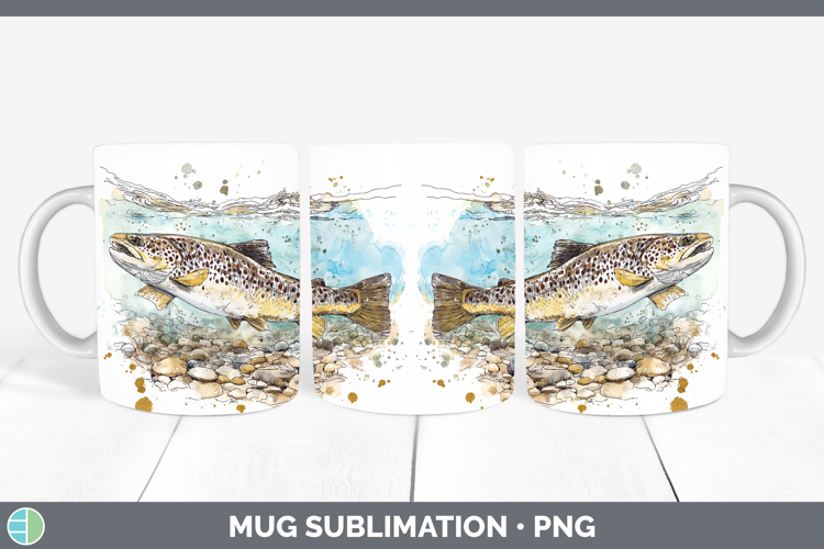 Brown Trout Lake Fish Sketch Mug Wrap Sublimation Design