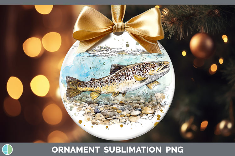 Brown Trout Lake Fish Sketch Ornament Sublimation Design