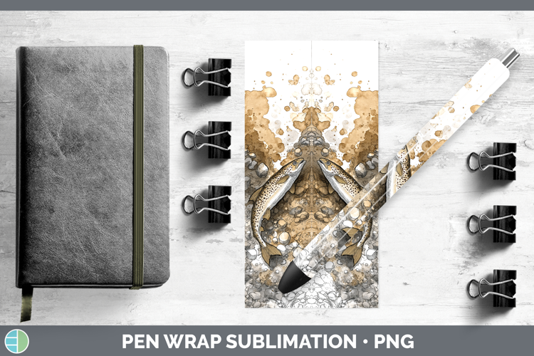 Brown Trout Lake Fish Sketch Pen Wrap Sublimation Design