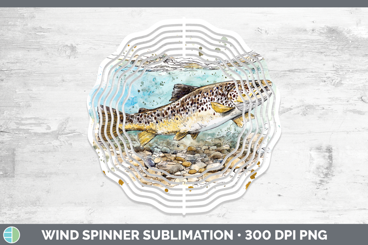 Brown Trout Lake Fish Sketch Wind Spinner Sublimation Design