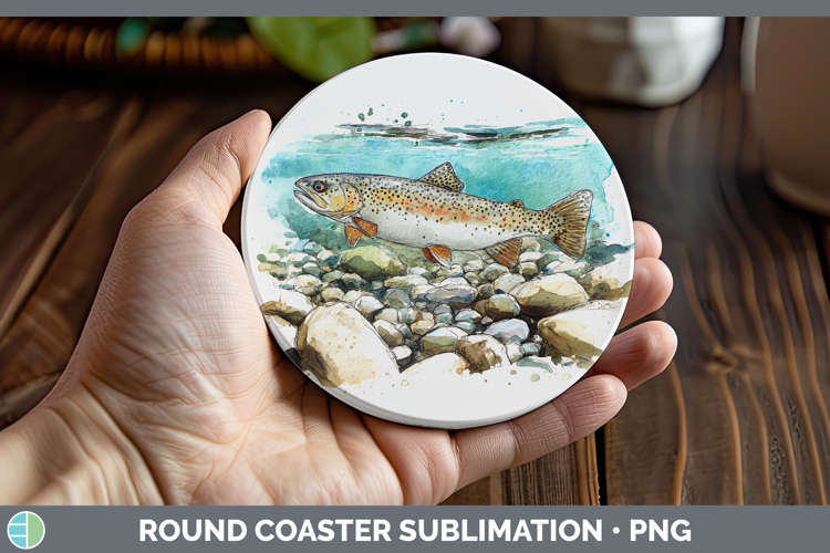 Cutthroat Trout Lake Fish Sketch Round Coaster Sublimation D