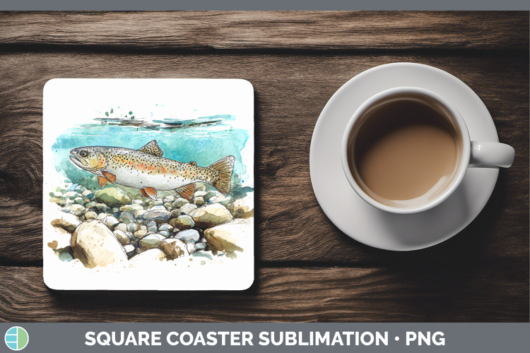 Cutthroat Trout Lake Fish Sketch Square Coaster Sublimation