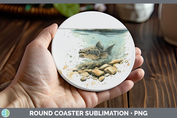 Flathead Catfish Lake Fish Sketch Round Coaster Sublimation