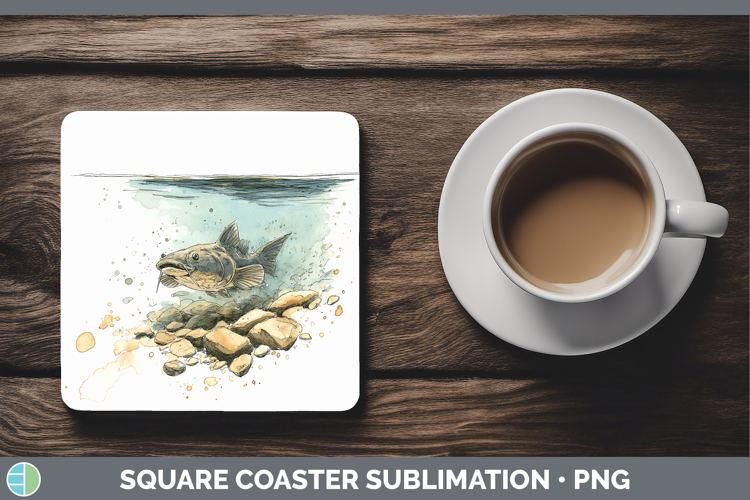 Flathead Catfish Lake Fish Sketch Square Coaster Sublimation