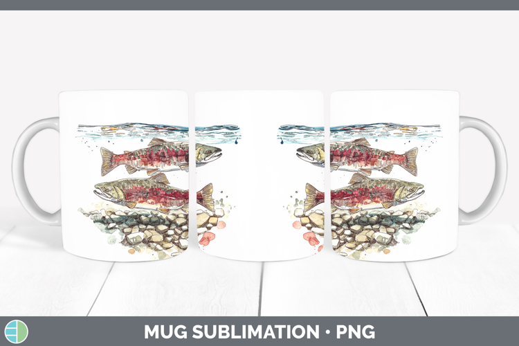 Kokanee Salmon Lake Fish Sketch Mug Wrap Sublimation Design