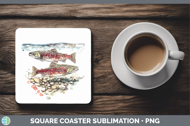 Kokanee Salmon Lake Fish Sketch Square Coaster Sublimation D