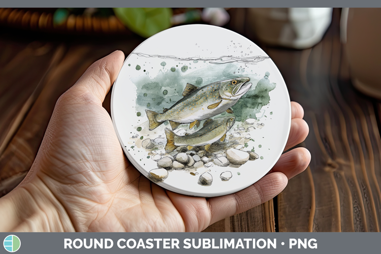 Lake Trout Lake Fish Sketch Round Coaster Sublimation Design