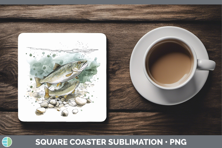 Lake Trout Lake Fish Sketch Square Coaster Sublimation Desig