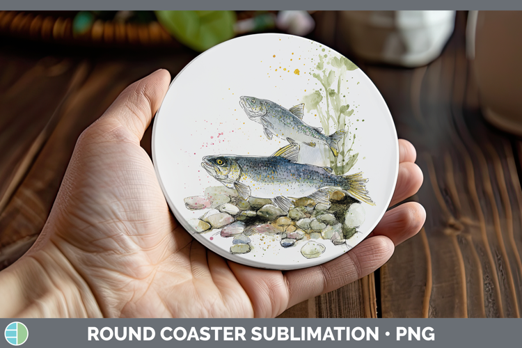 Lake Whitefish Lake Fish Sketch Round Coaster Sublimation De