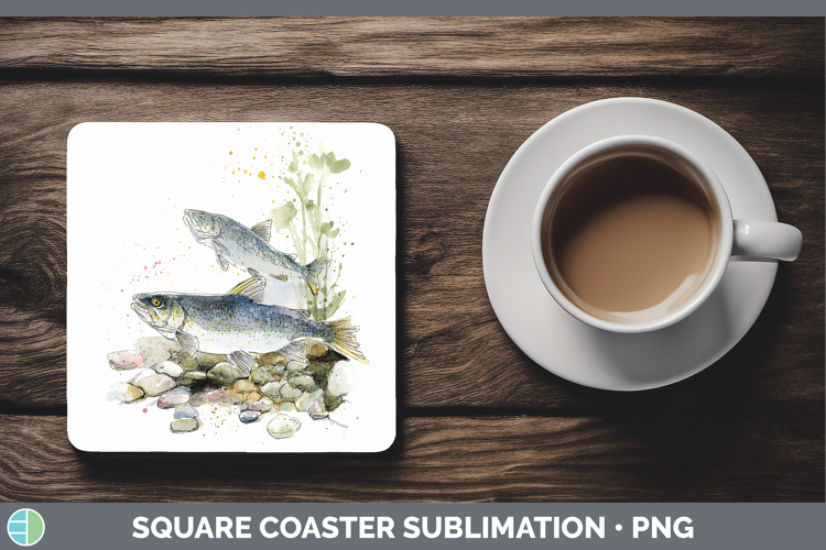 Lake Whitefish Lake Fish Sketch Square Coaster Sublimation D
