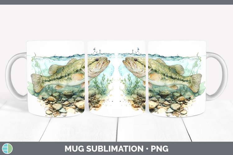 Largemouth Bass Lake Fish Sketch Mug Wrap Sublimation Design