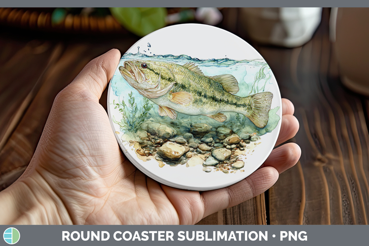 Largemouth Bass Lake Fish Sketch Round Coaster Sublimation D