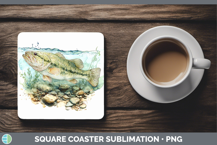 Largemouth Bass Lake Fish Sketch Square Coaster Sublimation