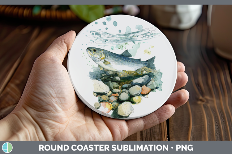 Mountain Whitefish Lake Fish Sketch Round Coaster Sublimatio