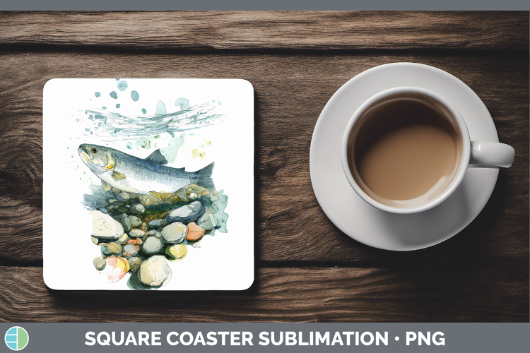 Mountain Whitefish Lake Fish Sketch Square Coaster Sublimati