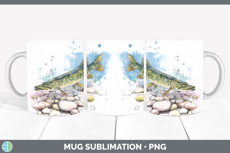 Muskellunge Lake Fish Sketch Mug Wrap Sublimation Design