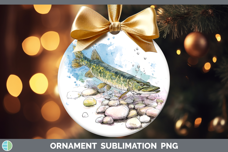 Muskellunge Lake Fish Sketch Ornament Sublimation Design