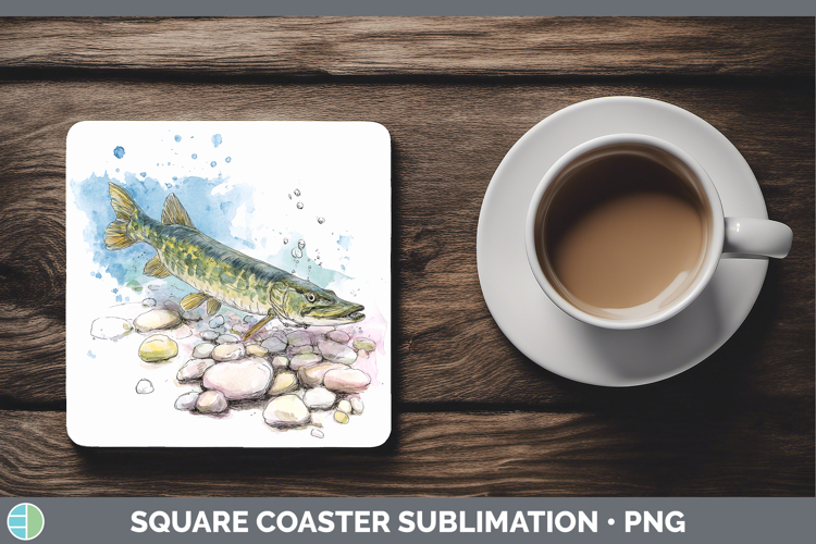 Muskellunge Lake Fish Sketch Square Coaster Sublimation Desi