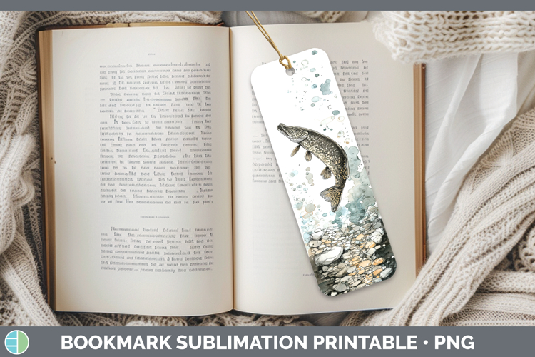 Northern Pike Lake Fish Sketch Bookmark Sublimation Design