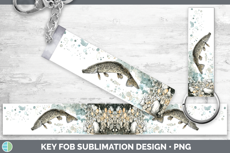 Northern Pike Lake Fish Sketch Key Fob Sublimation Design