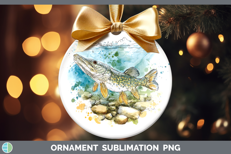 Northern Pike Lake Fish Sketch Ornament Sublimation Design