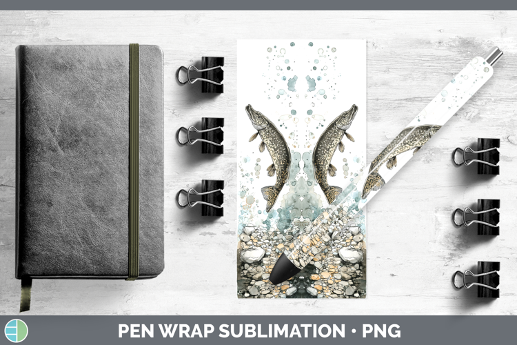 Northern Pike Lake Fish Sketch Pen Wrap Sublimation Design
