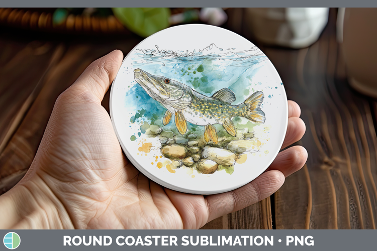 Northern Pike Lake Fish Sketch Round Coaster Sublimation Des