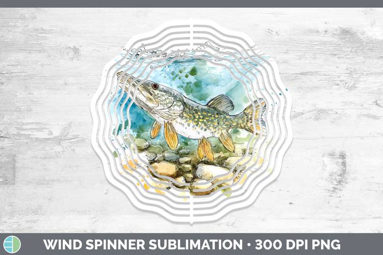 Northern Pike Lake Fish Sketch Wind Spinner Sublimation Desi