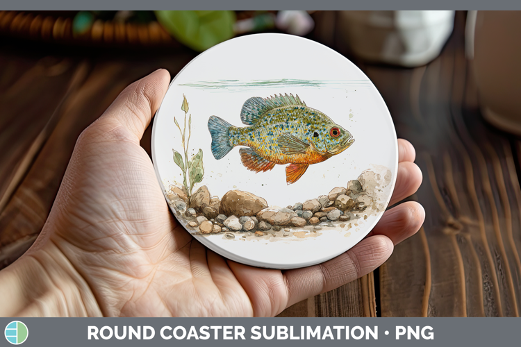 Pumpkinseed Sunfish Lake Fish Sketch Round Coaster Sublimati