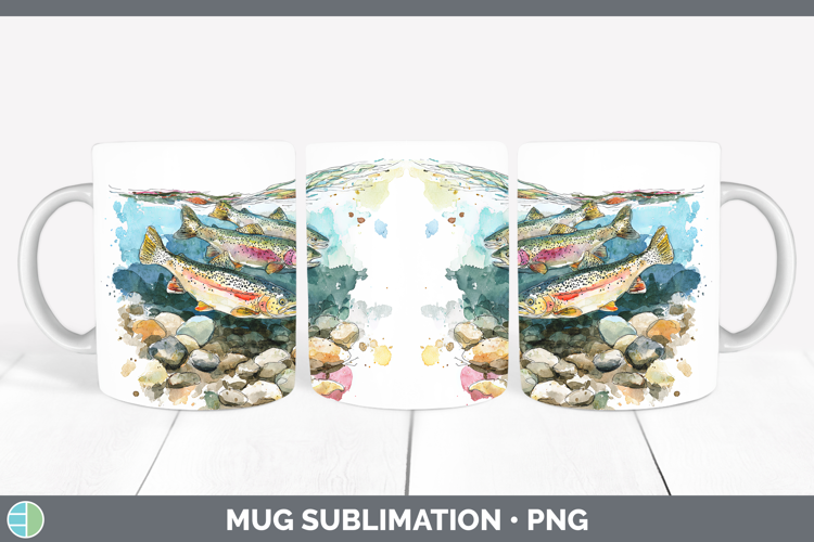 Rainbow Trout Lake Fish Sketch Mug Wrap Sublimation Design