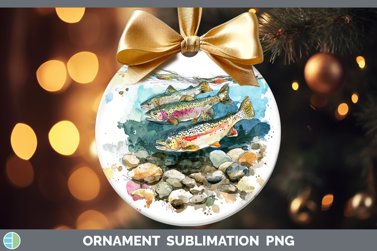 Rainbow Trout Lake Fish Sketch Ornament Sublimation Design
