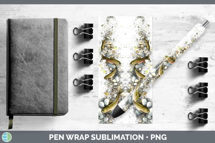 Rainbow Trout Lake Fish Sketch Pen Wrap Sublimation Design