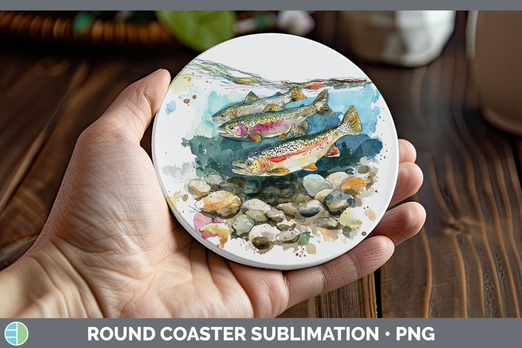 Rainbow Trout Lake Fish Sketch Round Coaster Sublimation Des