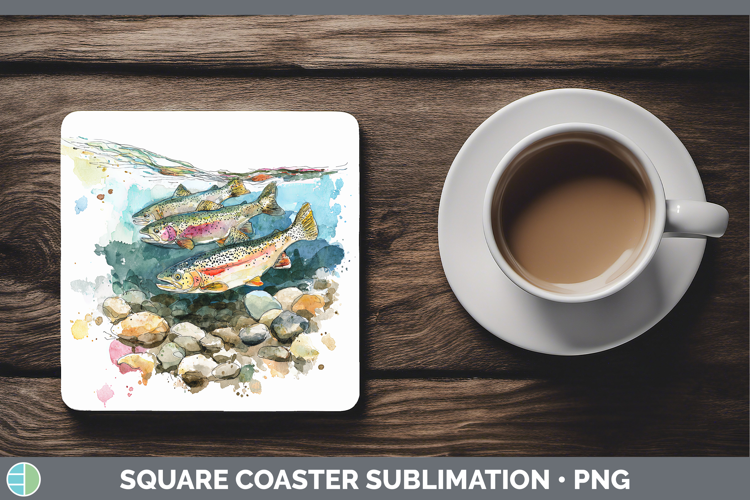 Rainbow Trout Lake Fish Sketch Square Coaster Sublimation De