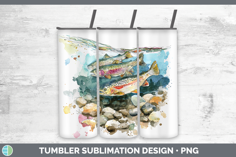 Rainbow Trout Lake Fish Sketch Tumbler Sublimation Design