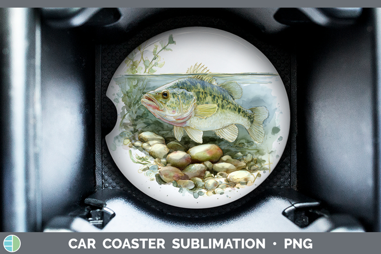 Rock Bass Lake Fish Sketch Car Coaster Sublimation Design