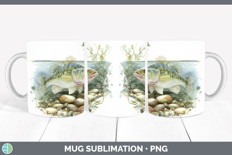 Rock Bass Lake Fish Sketch Mug Wrap Sublimation Design