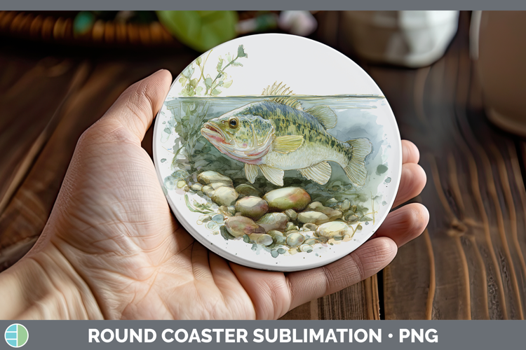 Rock Bass Lake Fish Sketch Round Coaster Sublimation Design