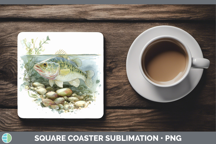 Rock Bass Lake Fish Sketch Square Coaster Sublimation Design