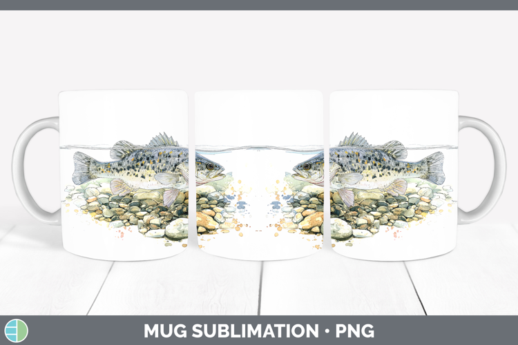 Smallmouth Bass Lake Fish Sketch Mug Wrap Sublimation Design