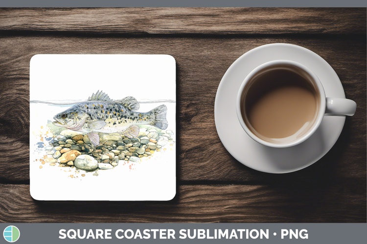 Smallmouth Bass Lake Fish Sketch Square Coaster Sublimation