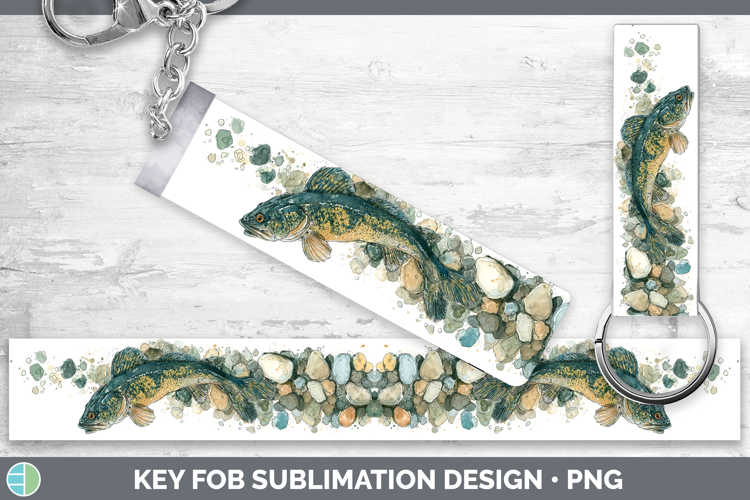 Walleye Lake Fish Sketch Key Fob Sublimation Design